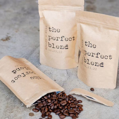 Custom coffee packs, ideal for coffee-loving wedding guests.