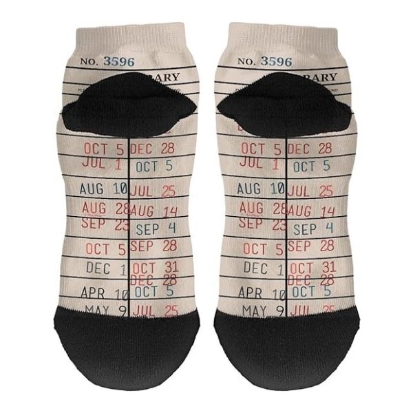 Cozy library card socks by ThisWear as a unique teacher appreciation gift.
