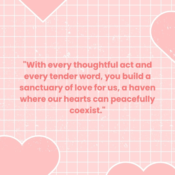 A tender love quote on a pink heart-patterned background.