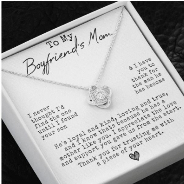 A beautifully designed 'To My Boyfriend's Mom' necklace, a heartwarming gift idea for your boyfriend's mom that shows appreciation and affection.