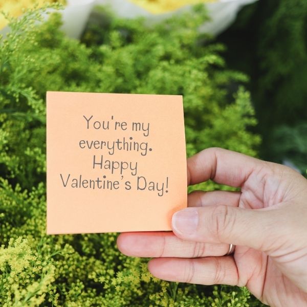 Handwritten Valentine wishes on a postcard