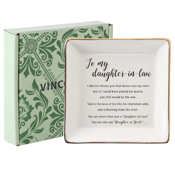 Vincomic Daughter-in-Law Jewelry Tray, a tasteful and personalized gift for daughter-in-law, adds elegance to her vanity space.