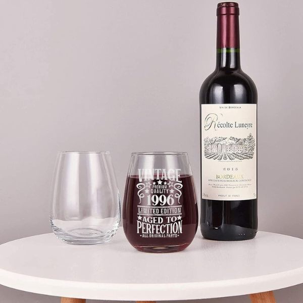 Vintage 'Aged to Perfection' glass, celebratory personalized gift