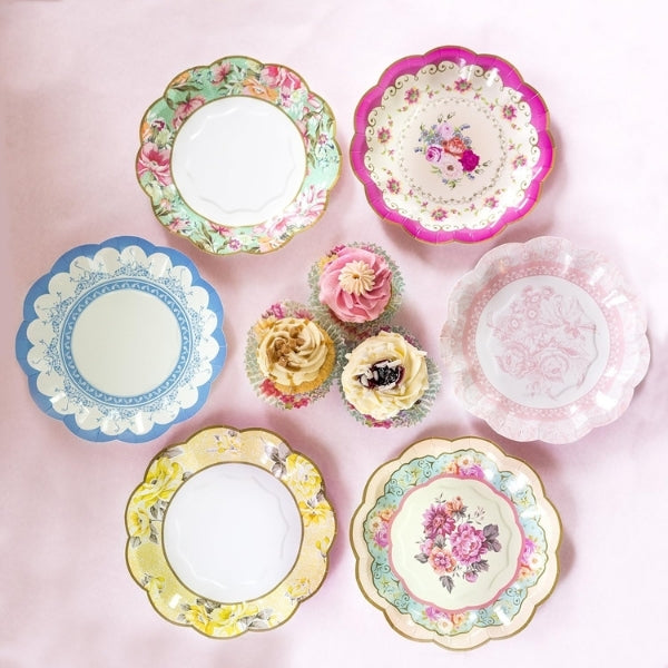 Delicate Vintage Floral Paper Plates, perfect as aesthetic gifts for tea lovers.