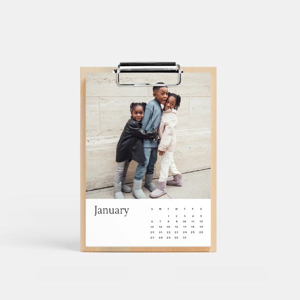Walnut desktop photo calendar, a charming Valentine gift for wife.