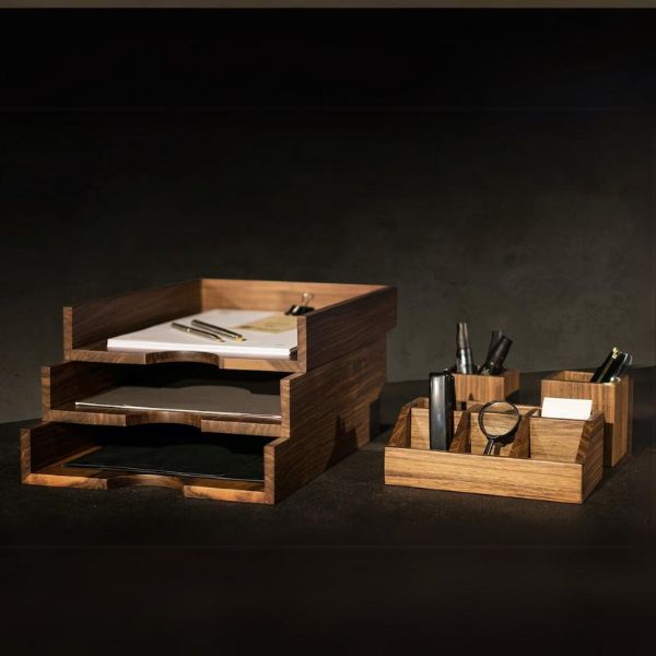 Elegant Walnut Office Desk Organizer Set, a sophisticated new job gift