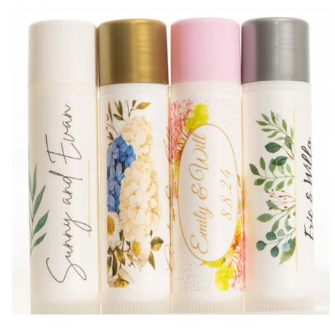 Personalized chapstick, a useful and thoughtful gift for wedding guests.