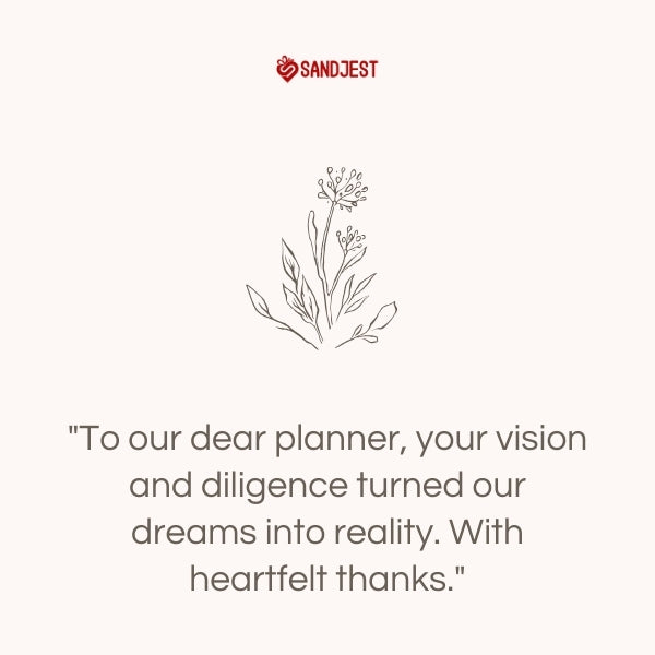 Sandjest quote card expressing gratitude to a wedding planner.