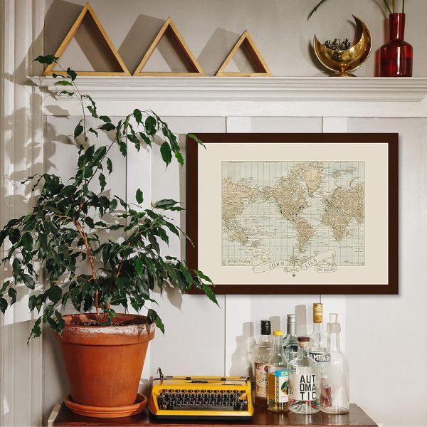 Wendy Gold Studios Personalized Anniversary World Map, a custom 2 year anniversary gift for travel enthusiasts.