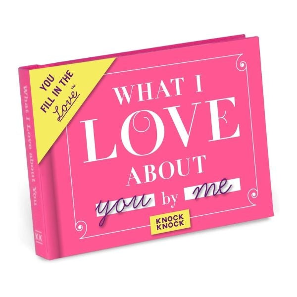 'What I Love About You' Fill-in-the-Book, a heartfelt Valentine's Day gift for him, filled with personal sentiments.