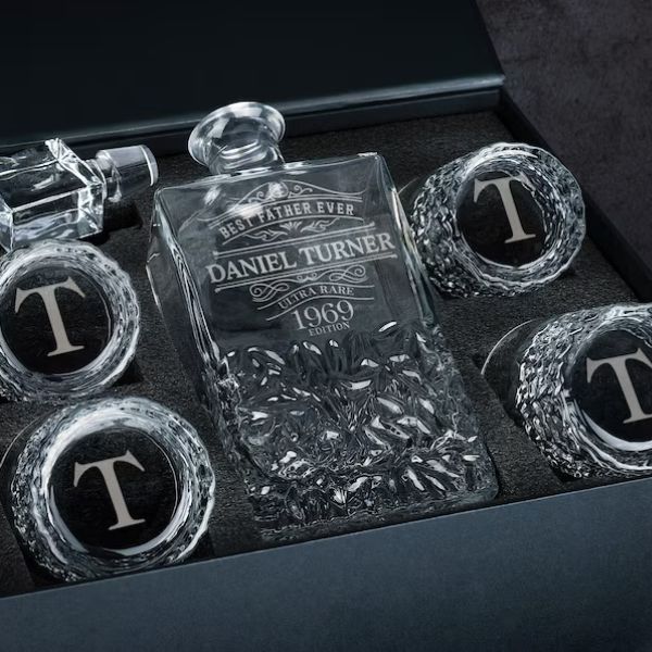 Personalized Whiskey Decanter, a classy and custom 30th anniversary gift for connoisseurs.