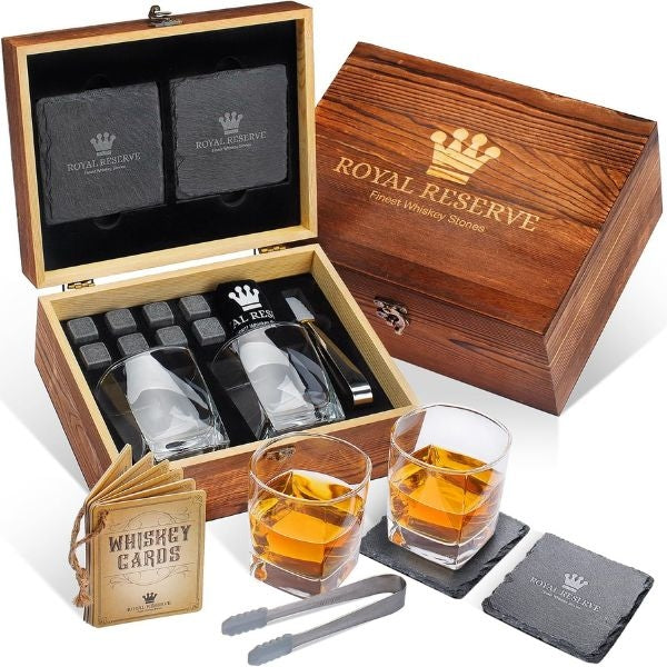 Elegant Whiskey Stones Gift Set, ideal for dad's relaxed retirement evenings