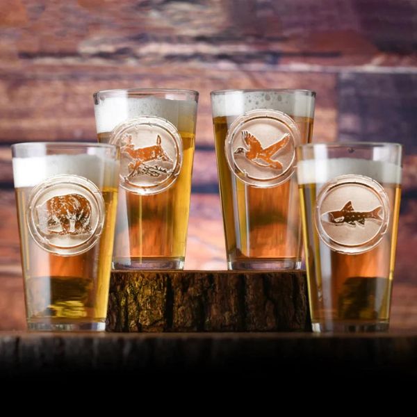 Wildlife Animals Glassware Set, etched with intricate designs, reflecting a passion for hunting.