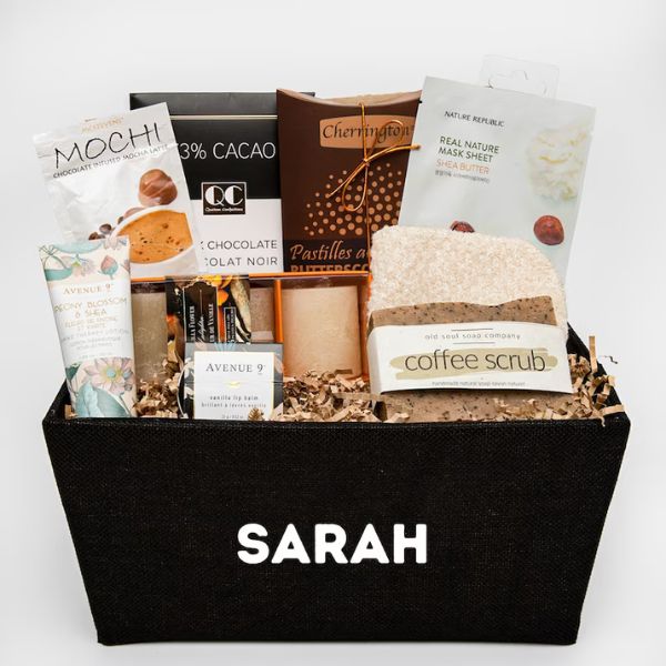 Women's Self Care Coffee Theme Gift Basket, a pampering choice for family gift basket ideas.