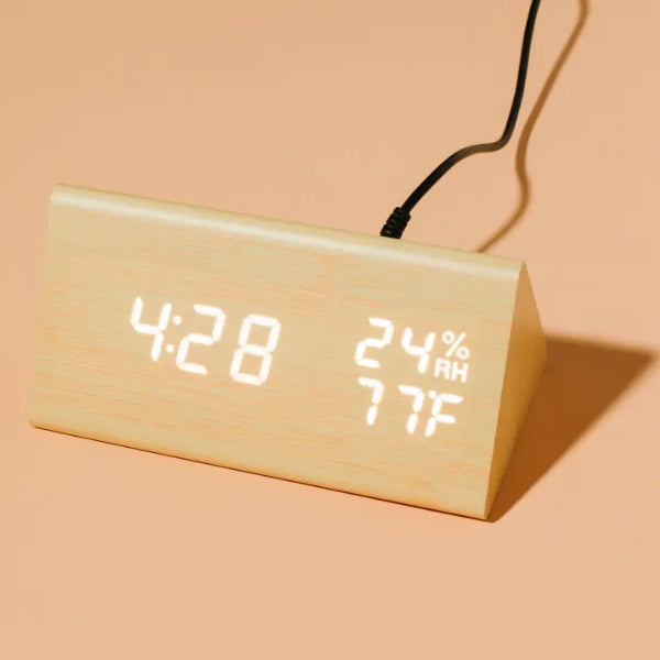 Rise and shine with this charming wood digital alarm clock by your side!