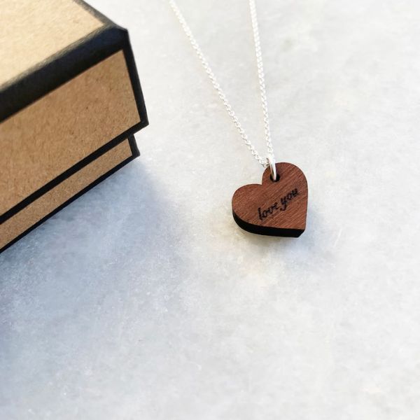 Wood Heart Necklace, a beautifully crafted 5 year anniversary gift for her.