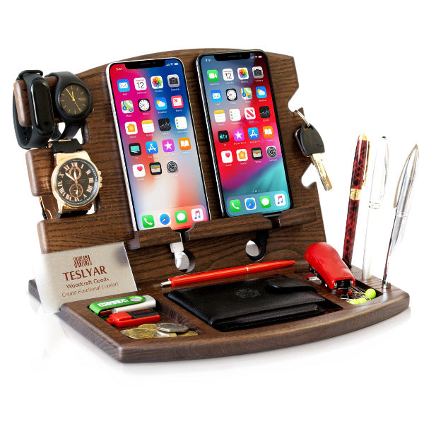 Stay connected, stay classy. Our Wood Phone Docking Station is here to simplify your tech life