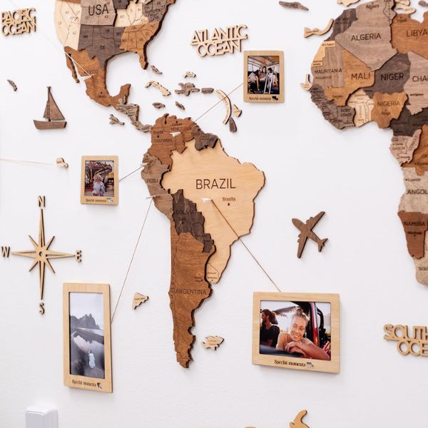 Wood World Map Travel Wall Art, a perfect 5 year anniversary gift for adventurous couples.