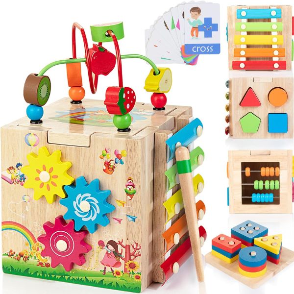 Educational Wooden Activity Cube, a stimulating and engaging DIY baby shower gift