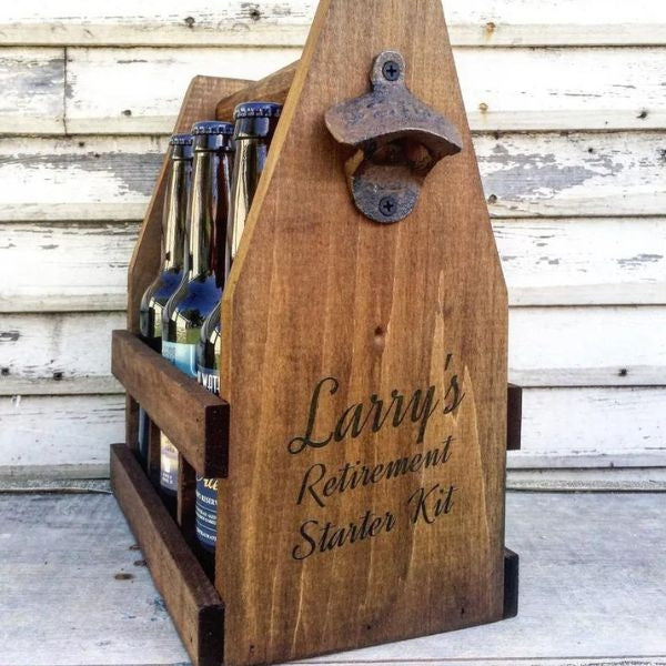 Handcrafted Wooden Beer Caddy, one of the unique retirement gifts for dad who loves brews