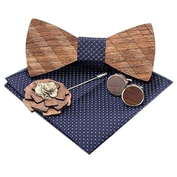 Wooden Bow Tie Set, a quirky and stylish 5 year anniversary gift.