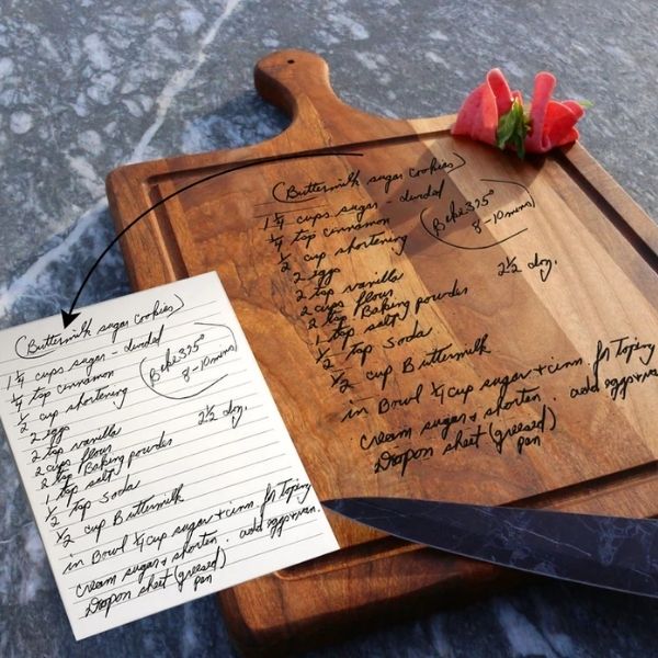 Engraved Wooden Custom Recipe Cutting Board, a sentimental mothers day gifts for grandma in the kitchen.