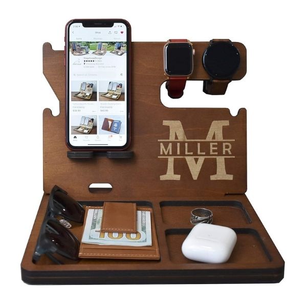 Wooden Docking Station, a stylish and practical graduation gift for him to stay organized.