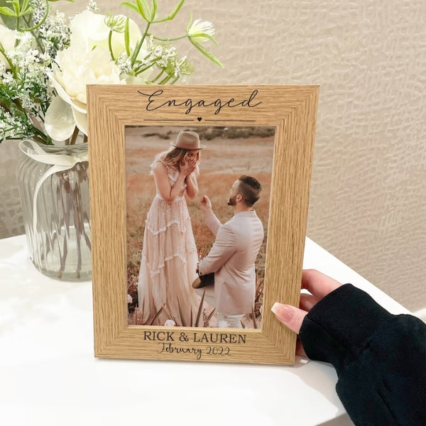 Rustic Wooden Engagement Photo Frame for newly engaged couples.
