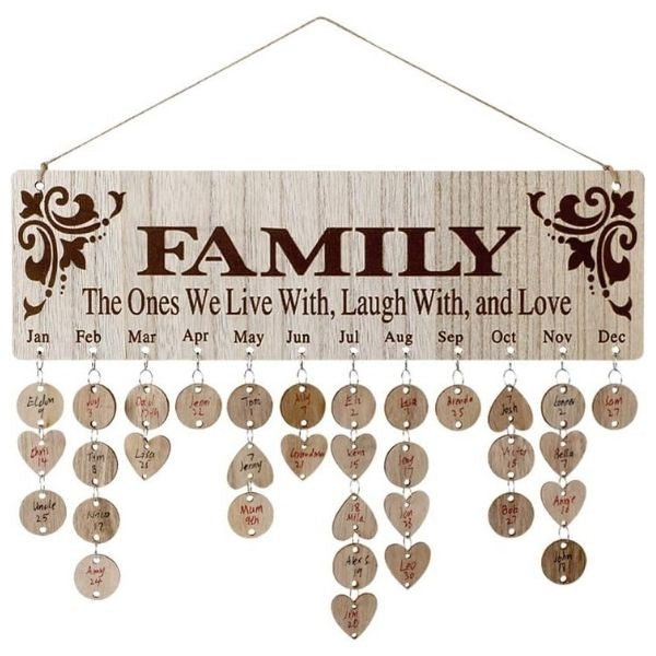 Handcrafted wooden family birthday plaque calendar, a perfect gifts for grandma to track family birthdays and special events.