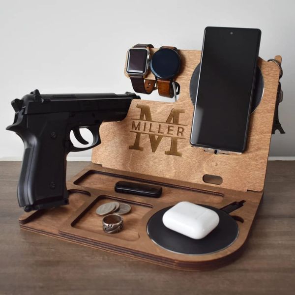 Wooden Military Docking Station, a practical and unique military retirement gift.