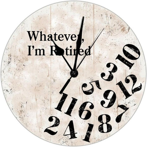 Wooden 'Whatever, I'm Retired' clock, an ideal military retirement gift that blends humor and decor.