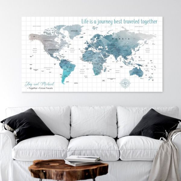 Elevate wedding gifting with a World Push Pin Travel Map, the perfect addition to your registry for a journey of shared adventures.