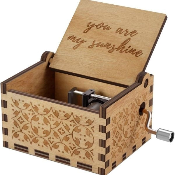 Charming 'You Are My Sunshine' wooden music box, a melodic gift for any grandma.