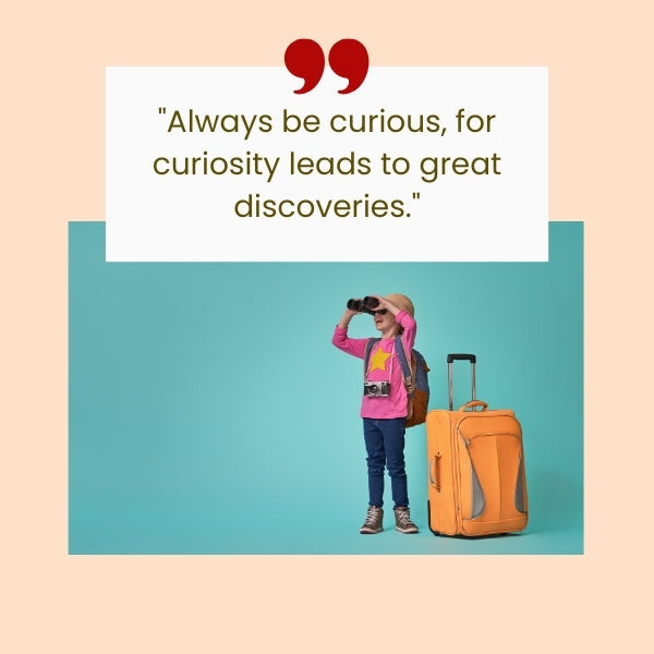 A child explorer with binoculars and luggage showcasing curiosity inspired by the best inspirational quotes for kids.
