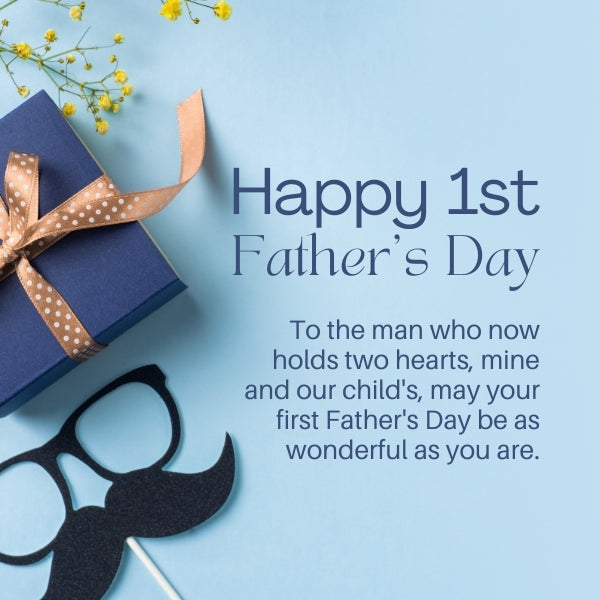 Happy 1st Father's Day card with gift box, celebrating new dad's special day.