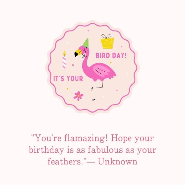 Celebrate birthdays with this cheerful flamingo decked out in party gear.