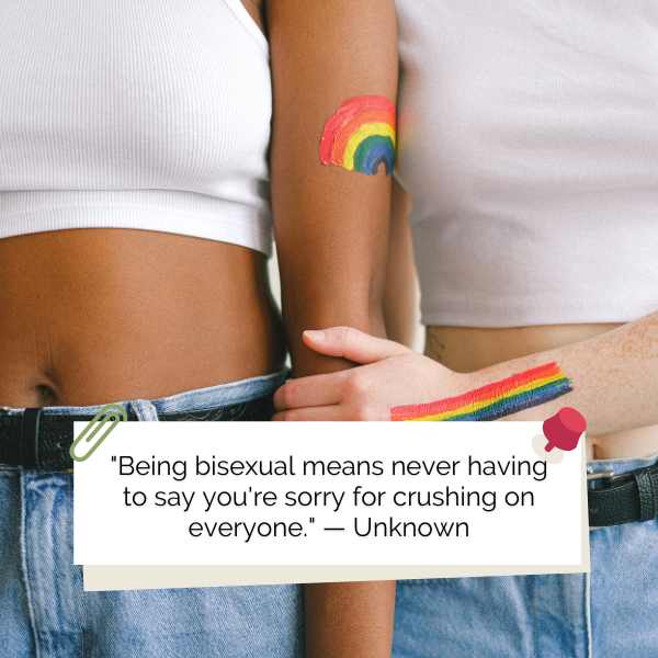 Text images with humorous, witty quotes related to bisexual identity and experiences.