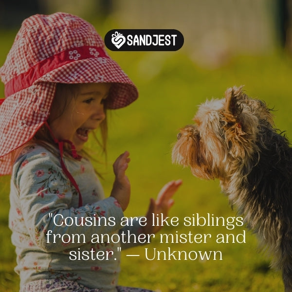 Colorful background with funny quotes about cousins, showcasing playful family relationships and shared memories.