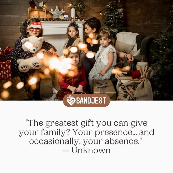 Festive holiday background featuring family funny quote dynamics during Christmas celebrations.