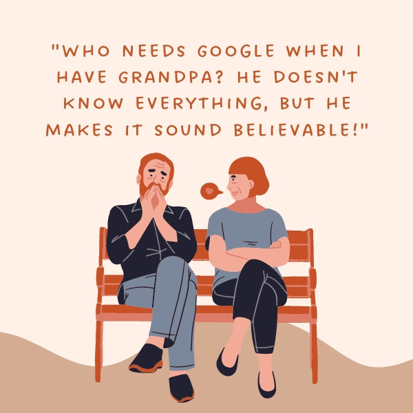 Grandfather and his family sharing a believable moment on a bench, showcasing the humor in grandparent wisdom.
