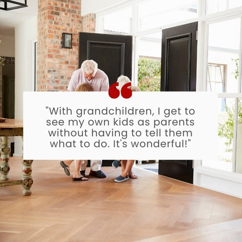 A funny grandchildren quotes on a backdrop of family fun, highlighting the delight of grandchildren's antics.