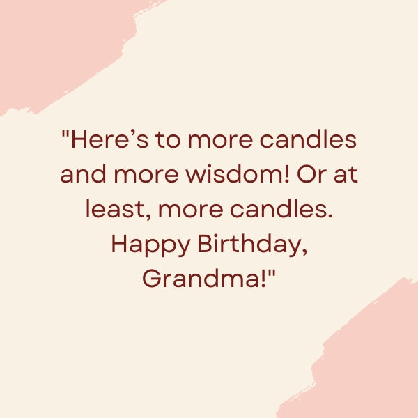 Cheerful grandmother celebrating her birthday with more candles and humor.