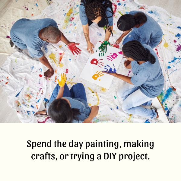 A vibrant art station filled with paints and brushes, inspiring what is mother's day creativity.