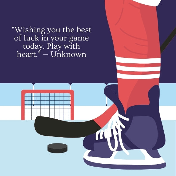 Good luck hockey quote with an image of a hockey team ready to play