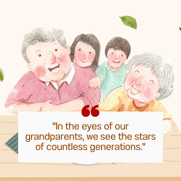 A watercolor illustration of grandparents with a quote about generational legacy.