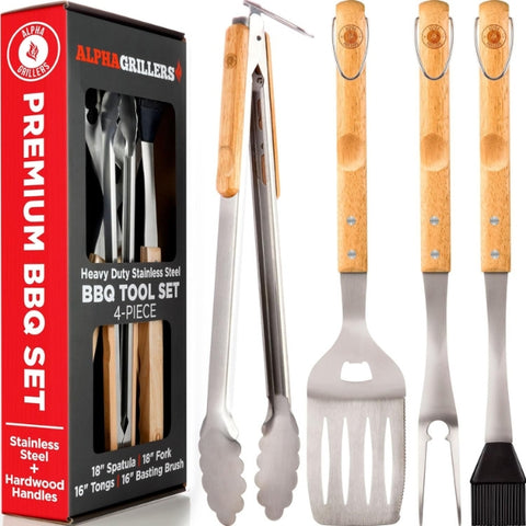 Premium stainless steel grilling tools set, perfect for 40th birthday BBQ celebration.