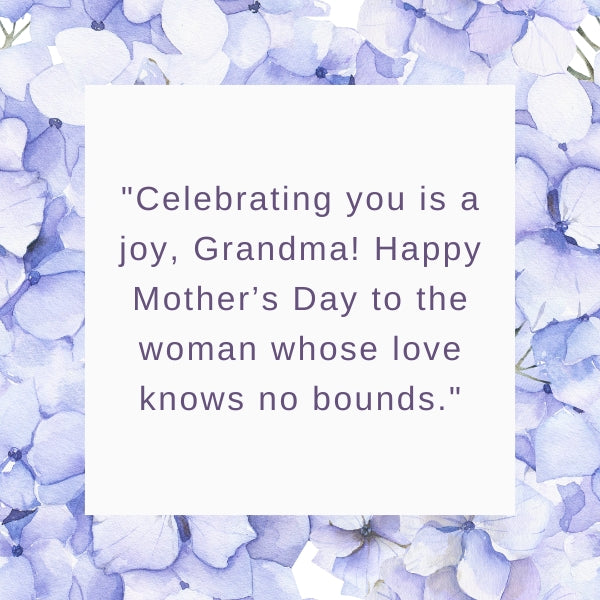 Celebratory Mother’s Day quote for grandmas set against a floral background, illustrating love's boundlessness.