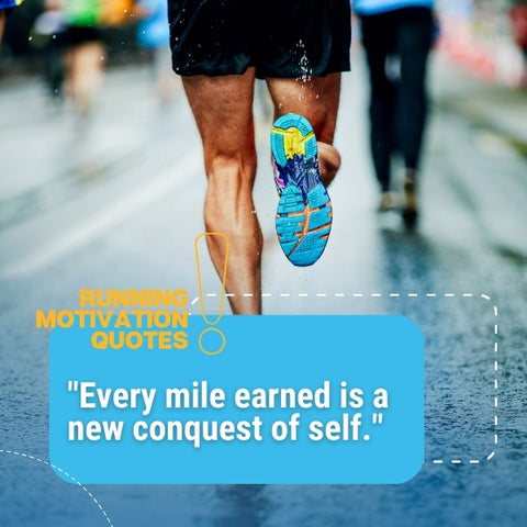 A runner's determined stride on a wet road embodies running motivation quotes.