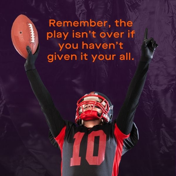 Dynamic football imagery with a motivational quote on commitment and effort, aligned with football motivational quotes.