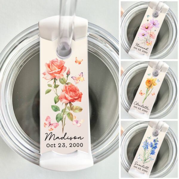 Personalized Grandma Tumbler with Name Tag and Flower for Grandma's Day celebration.